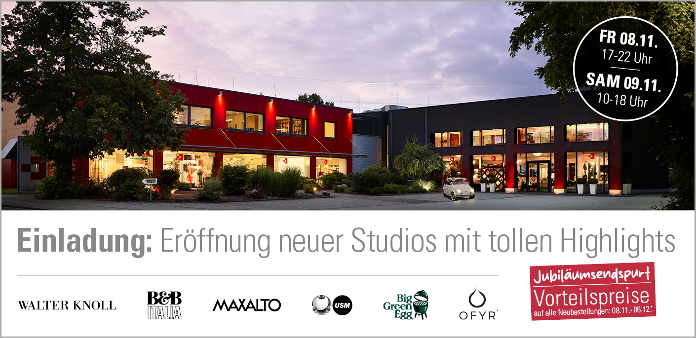 Einladung: Eröffnung neuer Studios mit tollen Highlights – Vorteilspreise auf alle Neubestellungen: 08.11.-06.12.*