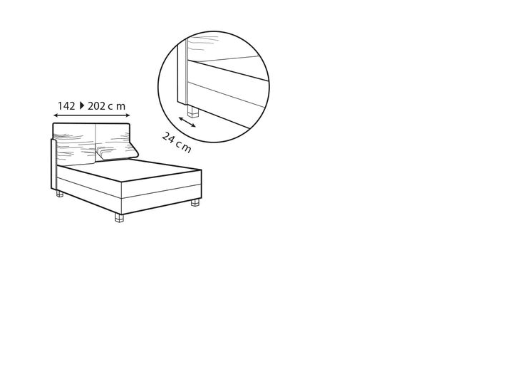 technische Skizze Treca Boxpringbett Kopfteil Mellow