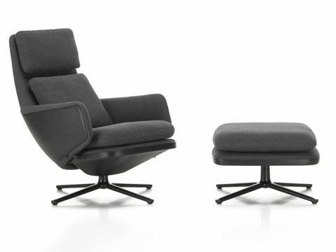 Grand Relax Sessel mit Ottoman in Dumet carbon Leder Forte Dekor nero