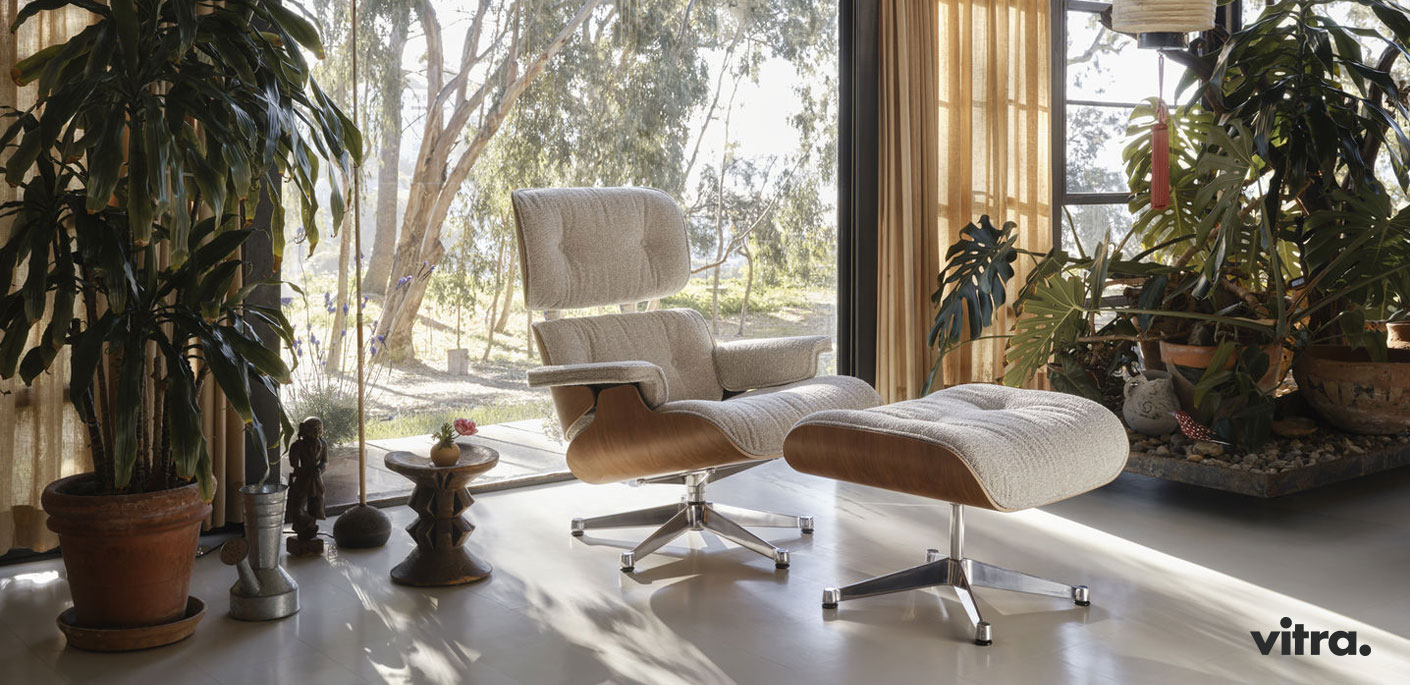 2023 führt Vitra den Eames Lounge Chair mit Stoffbezug wieder ein. Nubia ist ein weicher Bouclé-Stoff mit einer lebendigen Optik.